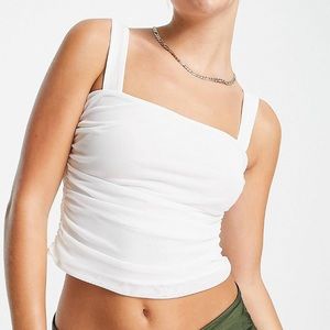 White mesh corset ruched sides top